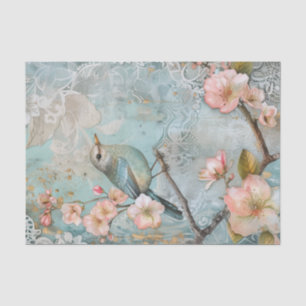 Frühlingsblüten mit blauem Vogel Seidenpapier