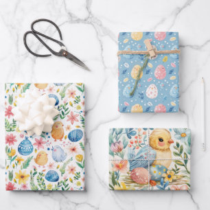 Frühlingsblüten Ostern 3 Geschenkpapier Set