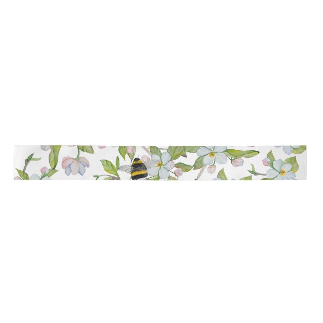 Frühlingsblüten und Hummeln Satinband (Vorderseite)