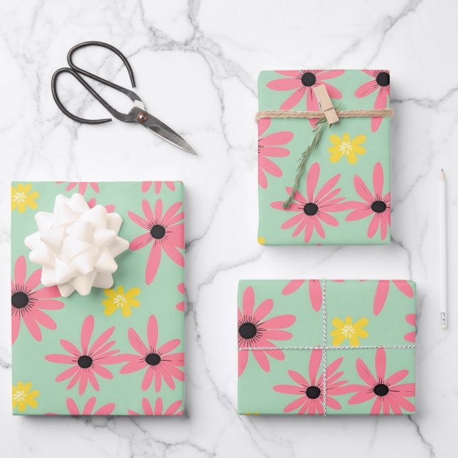 Frühlingsblüten-Wrap-Papier Farbiges Blumenmuster Geschenkpapier Set (Vorderseite)