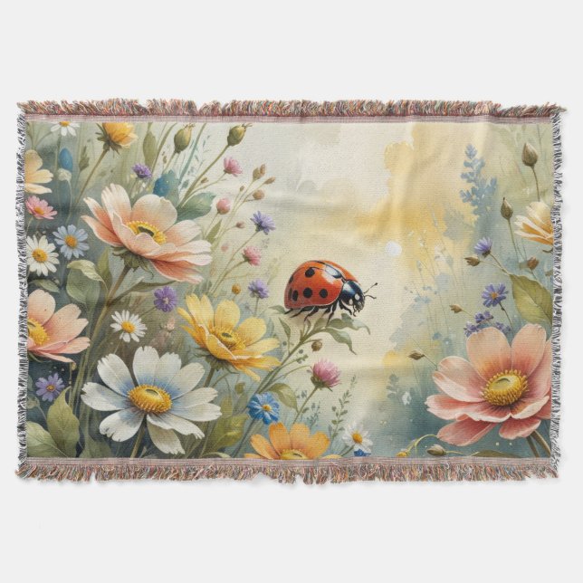 Frühlingsblütenfarbe Ladybug Decke (Vorderseite)
