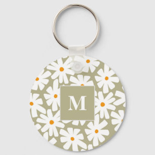 Frühlingsblütenretro-Muster Salbei grün Schlüsselanhänger