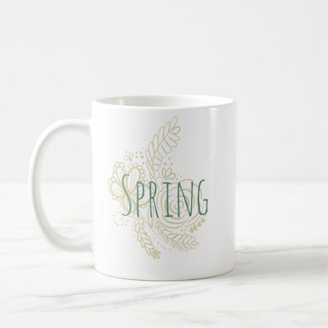 Frühlingsbotanik Handgezeichnete Blumen Kaffeetasse (Links)