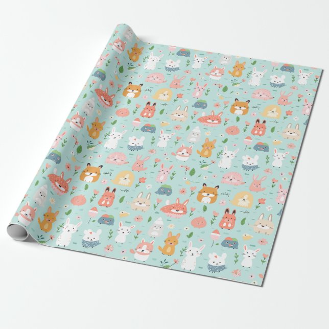 Frühlingsbuddies - Tierisches Muster Geschenkpapier (Ungerollt)