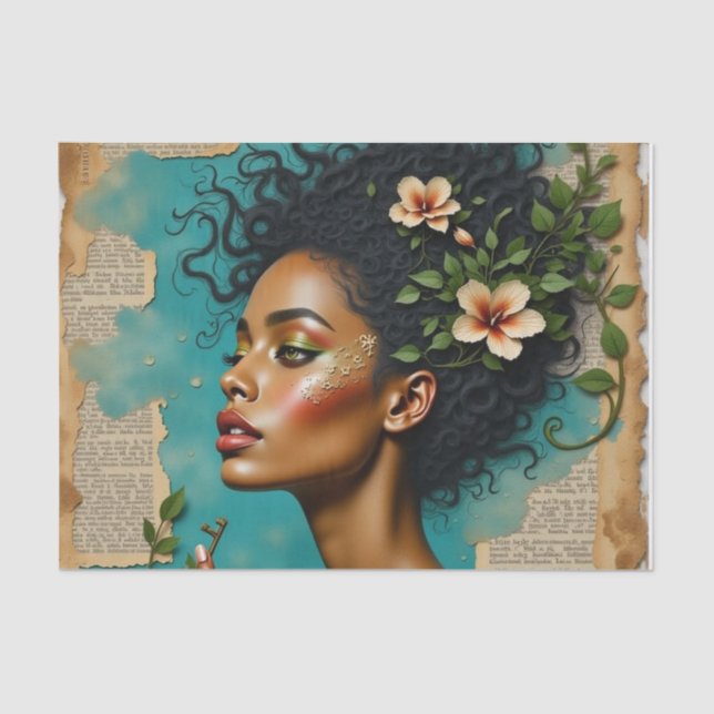 Frühlingscollage Art mit Tropical Florals und Trau Seidenpapier (Vorderseite)