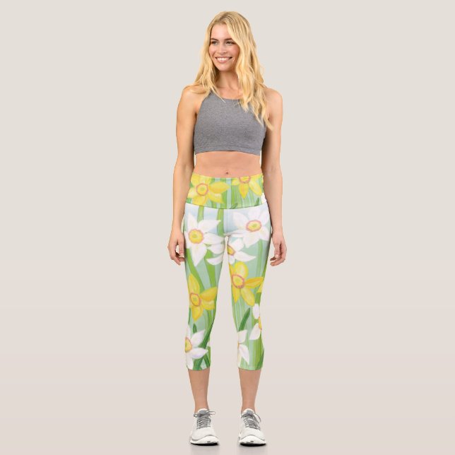 Frühlingsdaffodien Capri Leggings (Vorderseite)