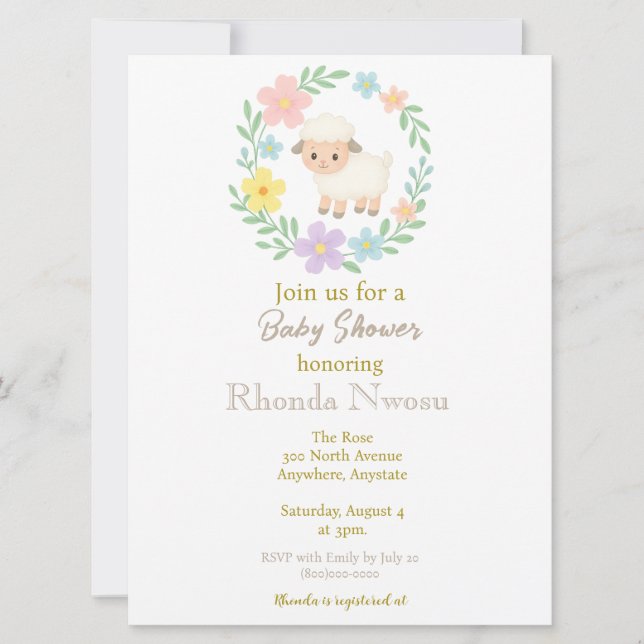 Frühlingsdusche Lamm im Innenhof Einladung (Vorderseite)