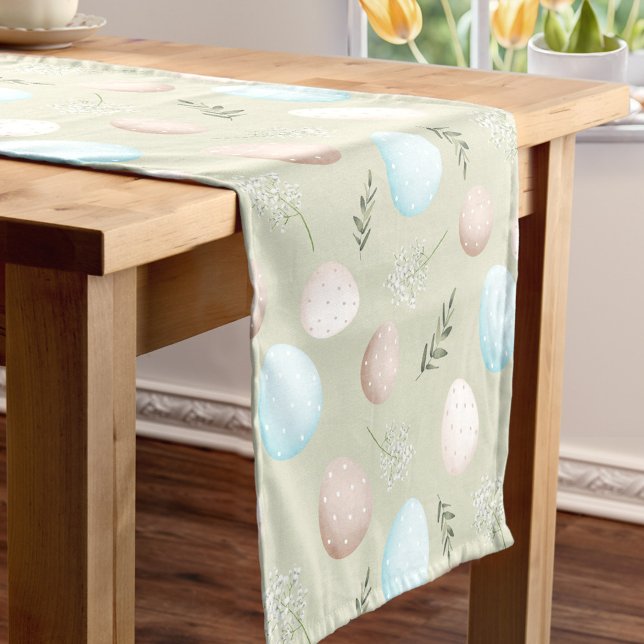 Frühlingseier Pastel Green Oaster Linen Tischläufe Kurzer Tischläufer (Spring Eggs Pastel Green Easter Linen Table Runner)