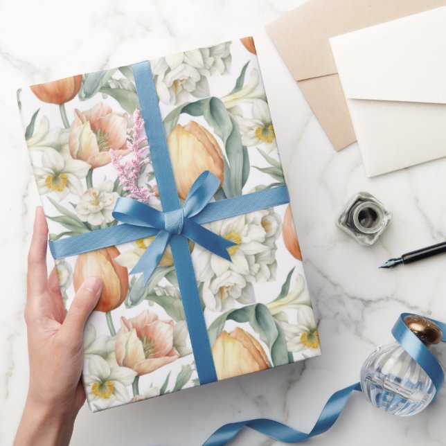 Frühlingserie Blume Tulip Daffodin Aquarelluhr Ost Geschenkpapier (Schenken)