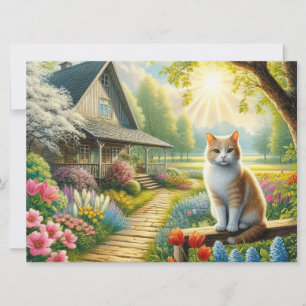 Frühlingserie Hütte/Garten & Katze Feiertagskarte