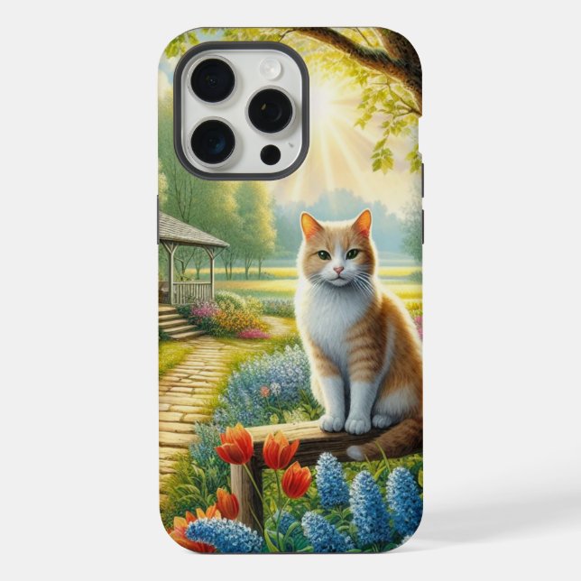 Frühlingserie Hütte/Garten & Katze iPhone Hülle (Rückseite)
