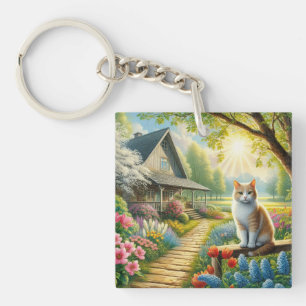 Frühlingserie Hütte/Garten & Katze Schlüsselanhänger