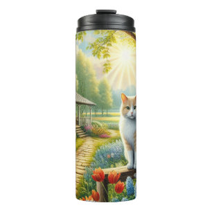 Frühlingserie Hütte/Garten & Katze Thermosbecher