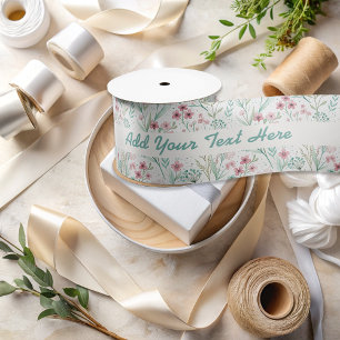 Frühlingserie Wildblume drucken Blush & Soft Green Satinband