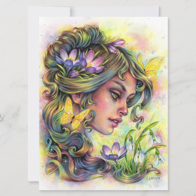 Frühlingserwachen Fee Fower Fantasy Woman Art Card (Vorderseite)