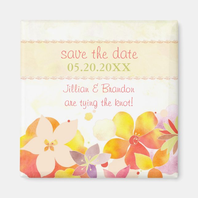 Frühlingsfarben-Blume Hochzeitssache Datum speiche Magnet (Vorne)