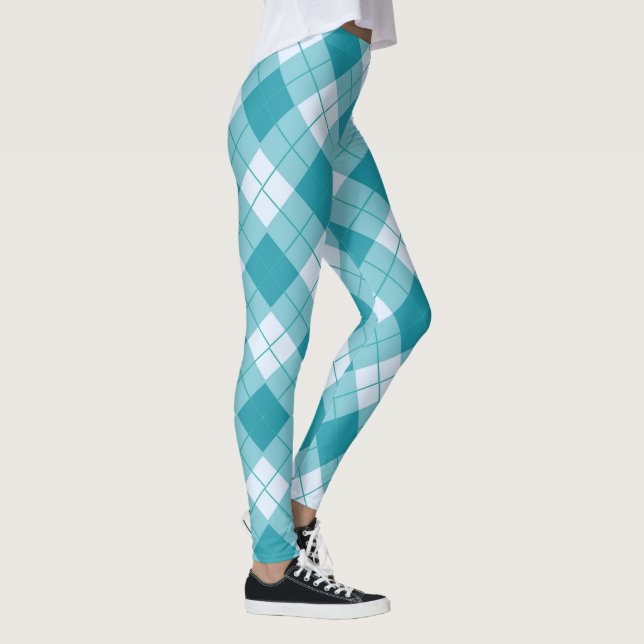 Frühlingsfarben Lichtblau und kariertes Muster Leggings (Rechts)