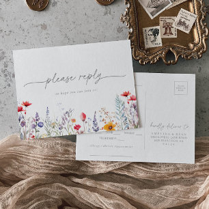 Frühlingsfarben-Wildblumen-Menü-Auswahl-RSVP-Postk Postkarte