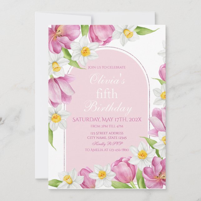 Frühlingsfarbige Blume Kindergeburtstag Einladung (Vorderseite)