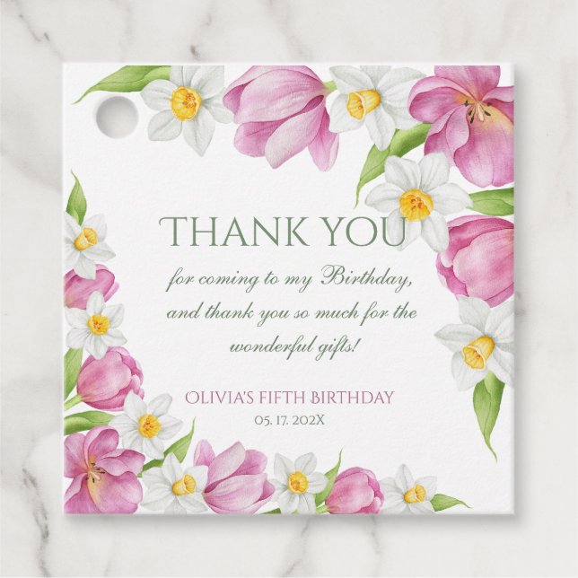 Frühlingsfarbige Blume Kindergeburtstag Geschenkanhänger (Vorderseite)