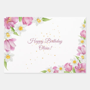 Frühlingsfarbige Blume Kindergeburtstag Geschenkpapier Set