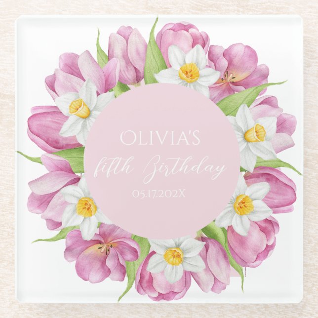 Frühlingsfarbige Blume Kindergeburtstag Glasuntersetzer (Vorderseite)