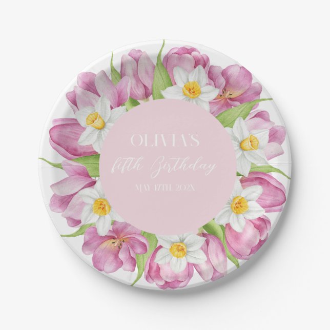 Frühlingsfarbige Blume Kindergeburtstag Pappteller (Vorderseite)