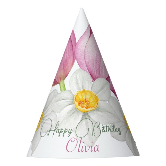 Frühlingsfarbige Blume Kindergeburtstag Partyhütchen (Vorderseite)