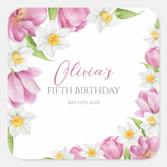 Frühlingsfarbige Blume Kindergeburtstag Quadratischer Aufkleber (Vorderseite)
