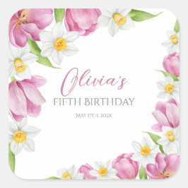 Frühlingsfarbige Blume Kindergeburtstag Quadratischer Aufkleber