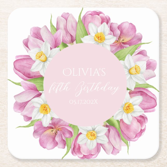 Frühlingsfarbige Blume Kindergeburtstag Rechteckiger Pappuntersetzer (Vorderseite)