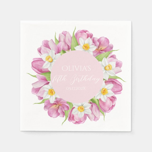 Frühlingsfarbige Blume Kindergeburtstag Serviette (Vorderseite)