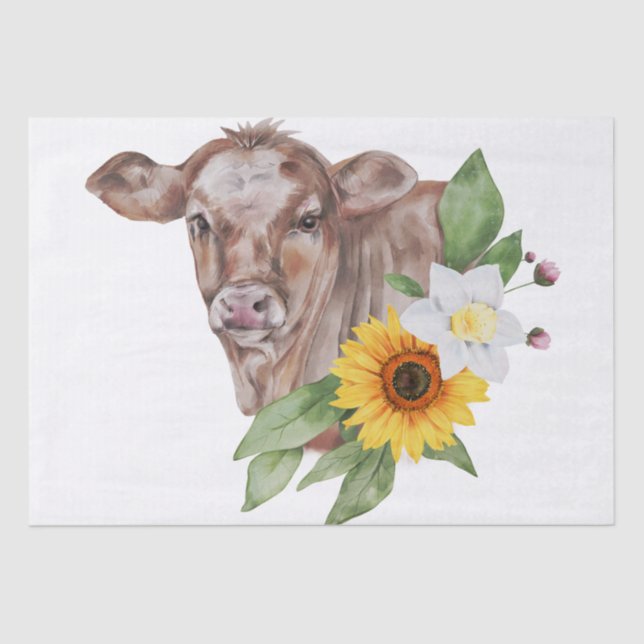 Frühlingsfarm Calf Floral Wasserfarbe Seidenpapier (Vorderseite)