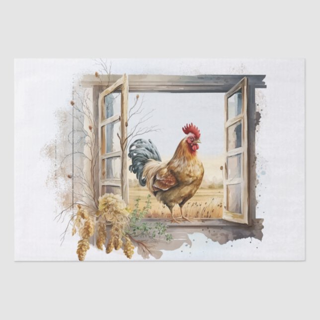 Frühlingsfarm Rooster Wasserfarbe Seidenpapier (Vorderseite)