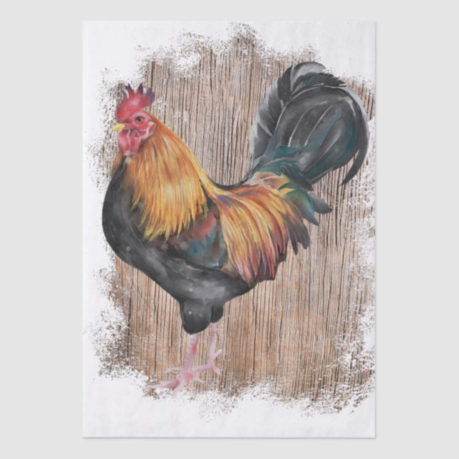 Frühlingsfarm Rooster Wasserfarbe Seidenpapier (Vorderseite)