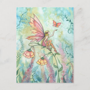 Frühlingsfee mit Schmetterling Fantasy-Kunst Postkarte