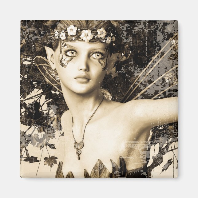 Frühlingsfee Wald Vintage-Foto Fantasy-Kunst Magnet (Vorne)