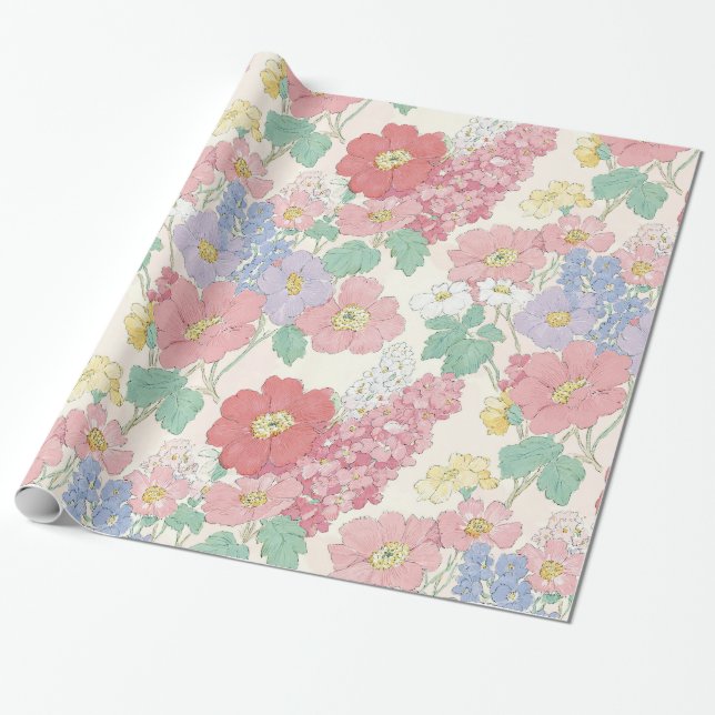 Frühlingsfeld, zarte Blumen Geschenkpapier  (Ungerollt)