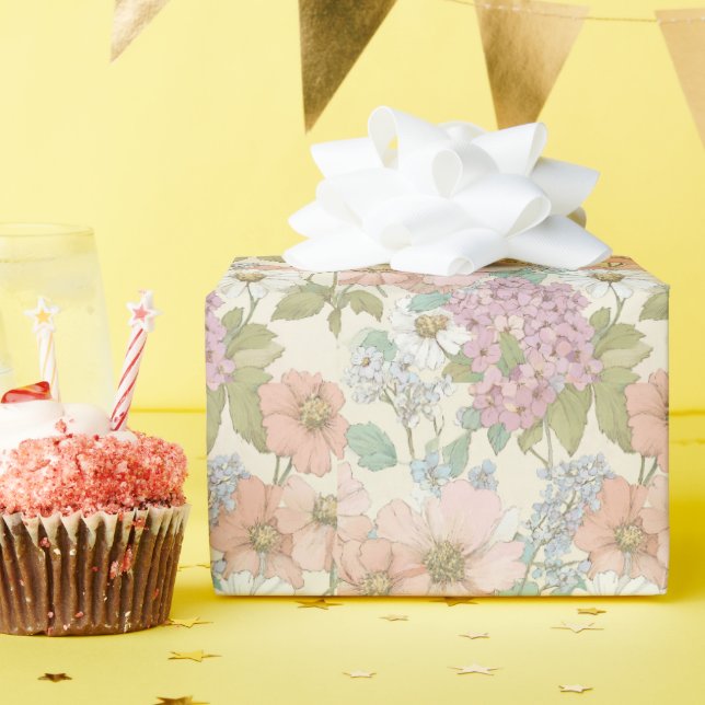Frühlingsfeld, zarte Blumen Geschenkpapier   Geschenkpapier (Geburtstagsparty)