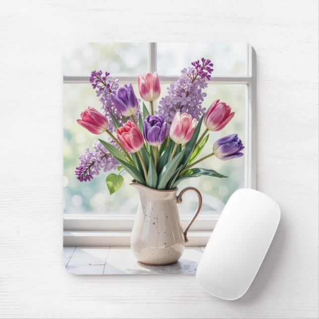 Frühlingsflieder und Tulpenstrauß Mousepad (Mit Mouse)