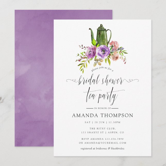 Frühlingsflora Brautparty Teezeremonie auf dem Was Einladung (Vorne/Hinten)