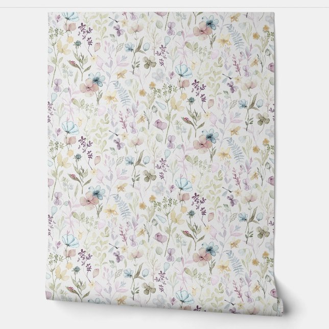 Frühlingsflora und Fauna Aquarell Tapete (Abrollen)