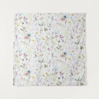 Frühlingsflora und Fauna Aquarell Wandteppich