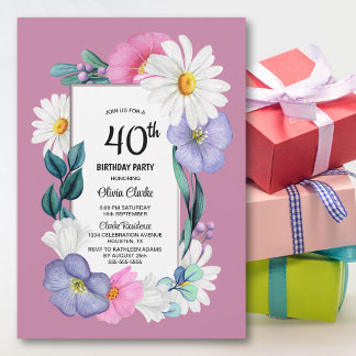 Frühlingsfloral 40. Geburtstag Party Einladung