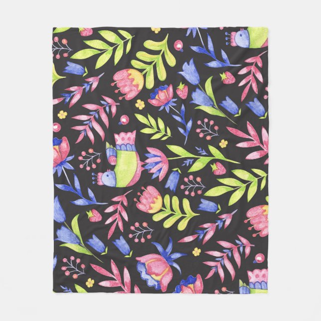 Frühlingsfloral: Aquarellfarben Nahtloses Muster Fleecedecke (Vorderseite)