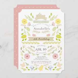 Frühlingsfloral Bunny Pink Girl Geburtstag Einladung