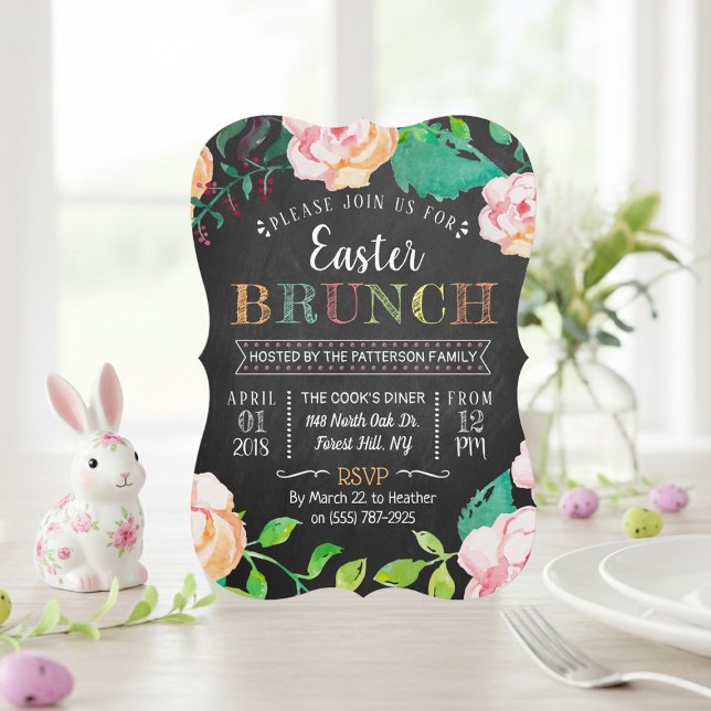 Frühlingsfloral Chalkboard Osterfeier Einladung (Von Creator hochgeladen)