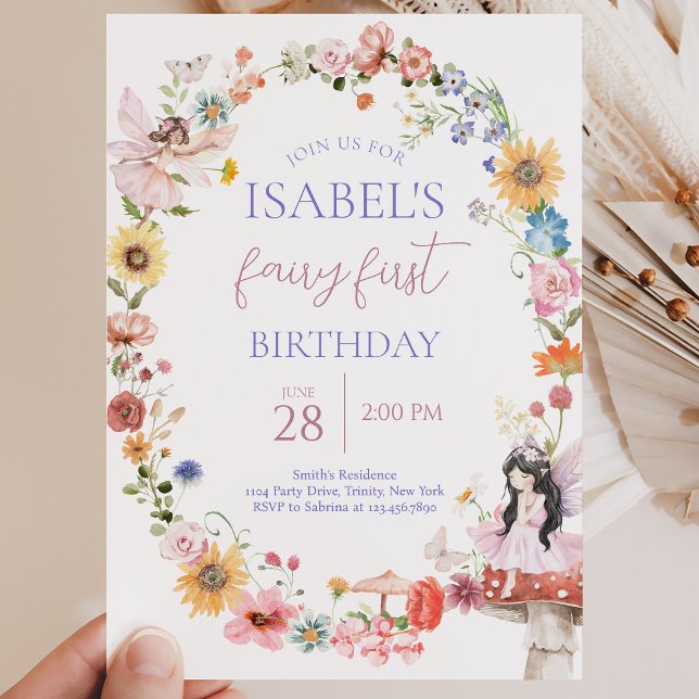 Frühlingsfloral Fairy Erster Geburtstag Einladung (Von Creator hochgeladen)