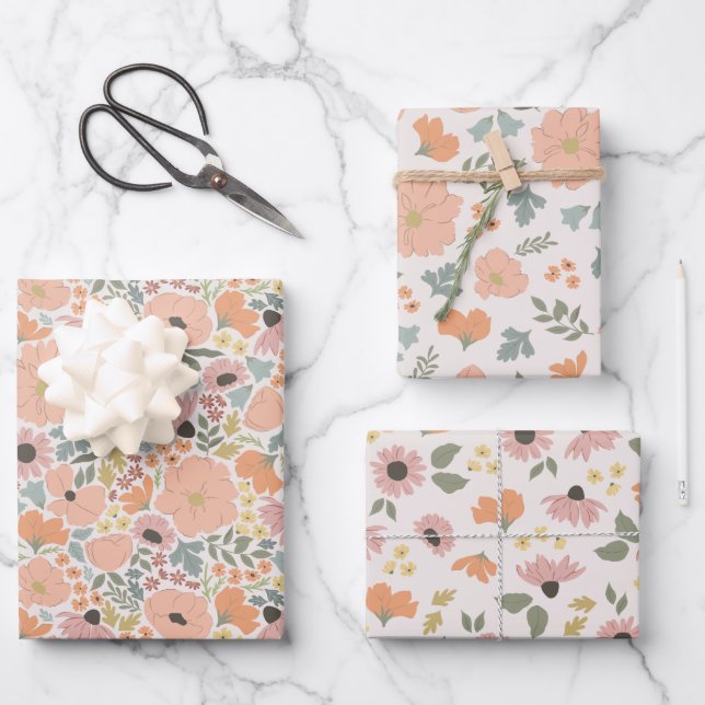 Frühlingsfloral Geschenkpapier Set (Vorderseite)