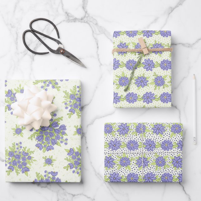 Frühlingsfloral Lilac Purple Blumen Geschenkpapier Set (Vorderseite)
